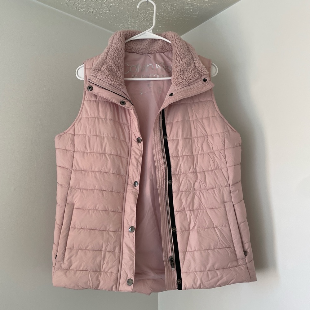 Calvin Klein Performance Women's Pink Puffer Vest Jacket with Fleece Collar
